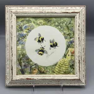 2000 Distressed Square Framed Lila Rose Bumblebee Print Cottagecore Gardens 10.5